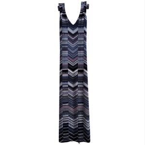 Chico's Striped Sleeveless Maxi Dress Sz 1 Medium Modest Vacation‎ Maximalist
